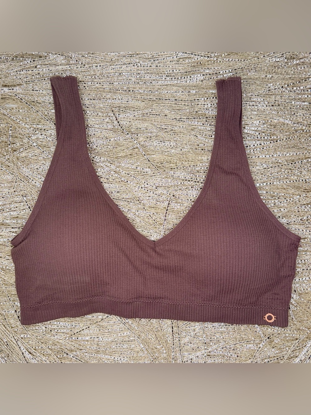 Danskin Intimates XL Seamless Ribbed Bralette Mauve Purple Plunge Wireless Bra